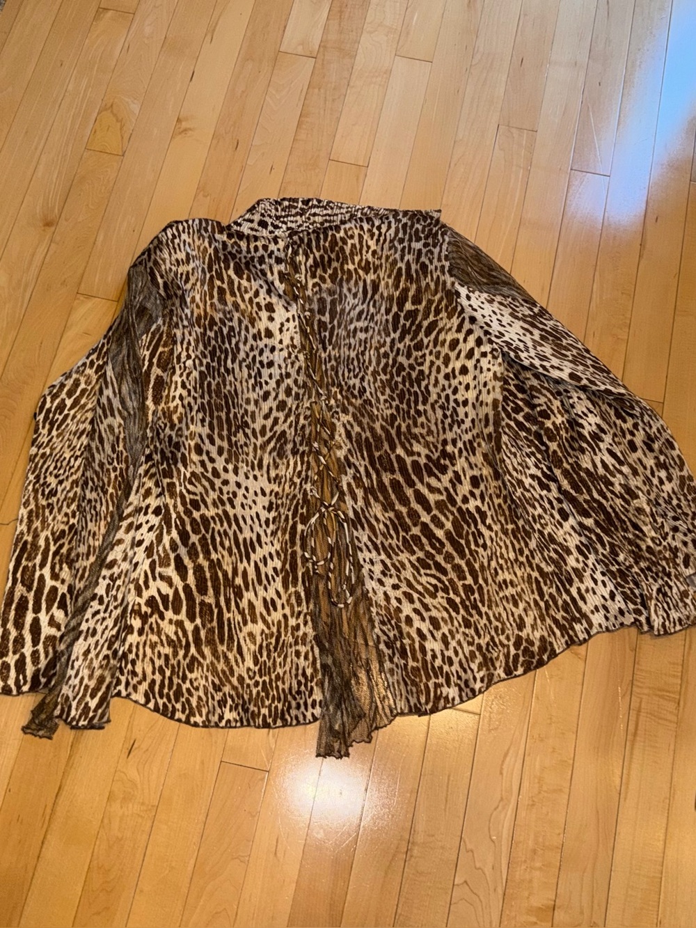 Komarov Leopard Print Crinkle Mesh Lace-Up Blouse Jacket Size M NWOT